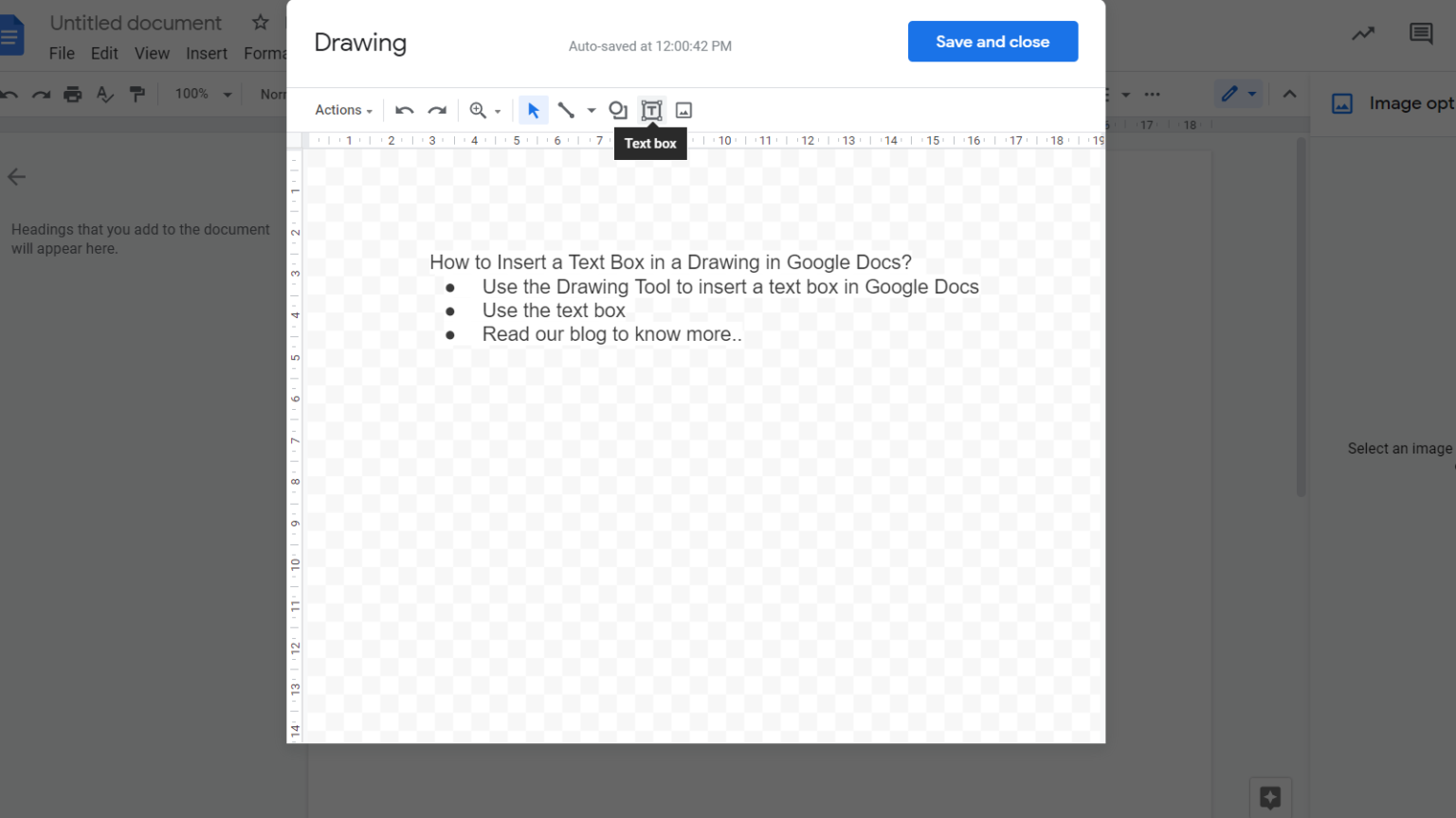 how to put text in a box in google docs